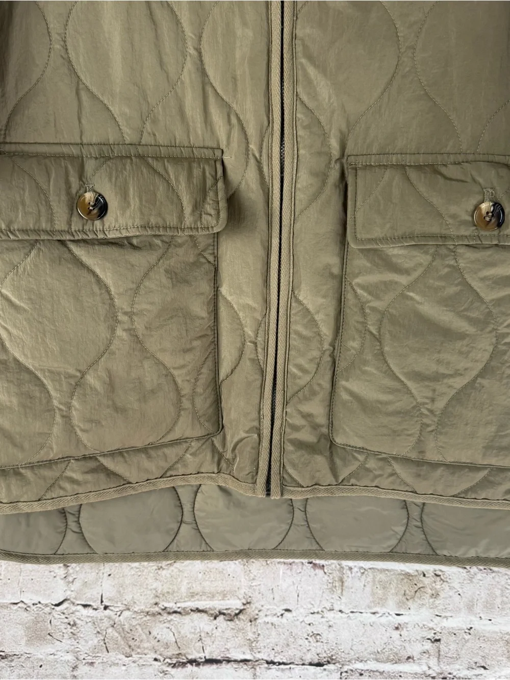 JOIE Women's Large Olive Green Quilted Bomber Jacket Pockets Nylon Lg L - Picture 4 of 7